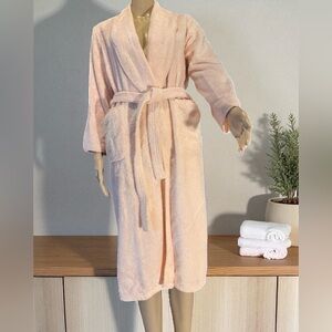 YVES DELORME Women’s Belted Robe Side Pockets Cotton pink VTG SIZE S